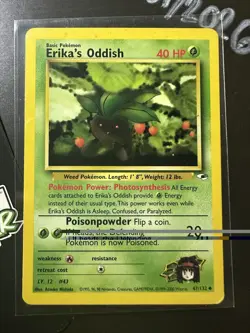 Erika's Oddish 47/132, Gym Heroes, Pokemon TCG 2000, Vintage, WOTC, Uncommon, NM - Image 1