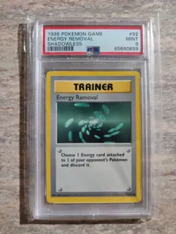 1999 Pokemon Shadowless Energy Removal Base Set 92/102 PSA 9 Mint - Image 1
