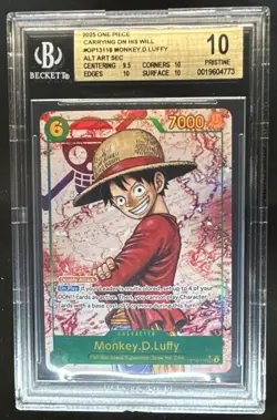 2025 One Piece Carrying on Will Monkey D Luffy Alt Art #OP13-118 BGS 10 Pristine - Image 1