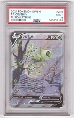PSA 9 MINT Celebi V 245/264 Alternate Art SWSH08 Fusion Strike Pokemon Card - Image 1