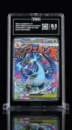 Pokemon Mega Charizard X EX 023 Me: Mega Evolution Promo TAG 8.5 Holo 2025 - Image 1