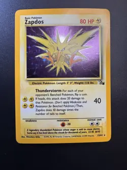 Pokemon Zapdos 15/62 Fossil 1999 Unlimited Holo Rare WOTC - Image 1