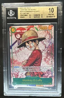2025 One Piece Carrying on Will Monkey D Luffy Alt Art #OP13-118 BGS 10 Pristine - Image 1
