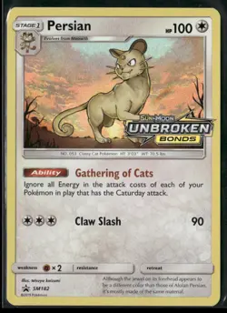 Pokemon TCG Persian SM182 Unbroken Bonds Pre Release Promo - Image 1