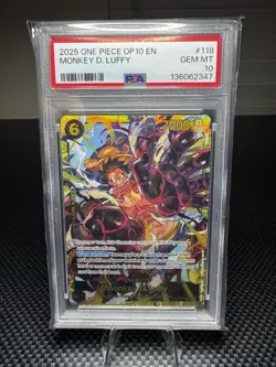 2025 One Piece Op 10 EN Monkey D Luffy #118 GEM MT 10 PSA - Image 1