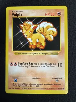 Pokemon Vulpix TCG Base Set Shadowless Common Card 68/102 NM/LP Condition - Image 1