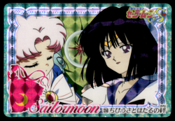 Sailor Saturn & Sailor Chibi Moon 358 Prism Holo Japanese Sailor Moon Card ~ HP - Image 1