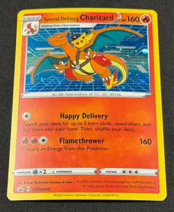 Pokemon TCG UK Pokemon Center #SWSH075 Special Delivery Charizard HD SWIRL Promo - Image 1