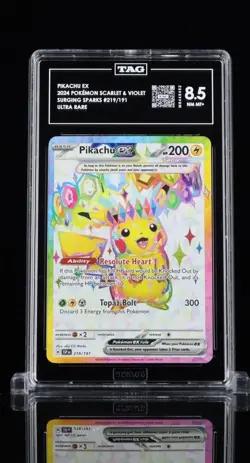 Pokemon Pikachu Ex 219/191 Sv08: Surging Sparks Ultra Rare TAG 8.5 Holo 2024 - Image 1