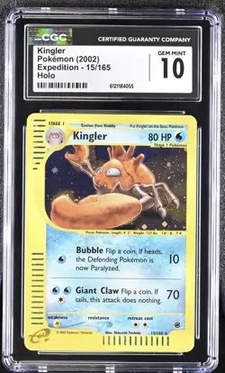 CGC 10 GEM MINT Kingler 2002 Expedition 15/165 Holo Pokemon Card - Image 1