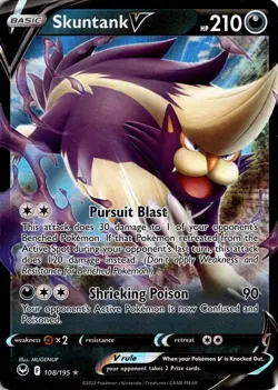 Pokemon TCG Skuntank V SWSH Silver Tempest 108/195 Ultra Rare Holo - Image 1