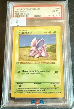 Pokemon TCG Nidoran M 055/102 1st Edition Base Set Shadowless PSA 6 Graded - Image 1