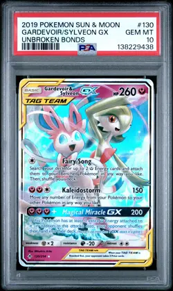 2019 POKEMON SUN & MOON UNBROKEN BONDS #130 GARDEVOIR & SYLVEON GX PSA 10 - Image 1