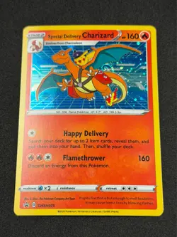 Pokemon TCG UK Pokemon Center #SWSH075 Special Delivery Charizard HD Swirl Promo - Image 1