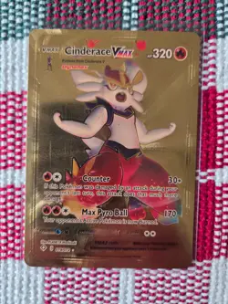 Pokemon Cinderace VMAX GOLD Foil Fan Art Collector Card - 320 HP - 019/072 - Image 1