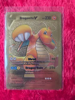 Pokemon Dragonite V GOLD Foil Fan Art Collector Card - 230 HP - Image 1