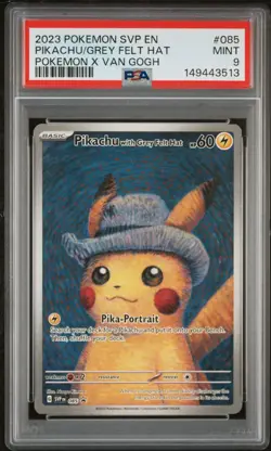 POKEMON 2023 PIKACHU/GREY FELT HAT POKEMN X VAN GOGH BLACK STAR PROMO #085 PSA 9 - Image 1