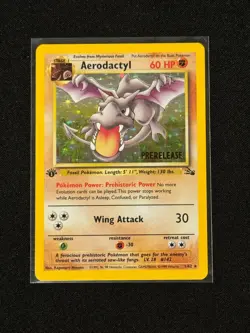 Pokemon TCG Aerodactyl 1/62 Holo Rare 1st Edition Fossil Pre-Release LP - Image 1