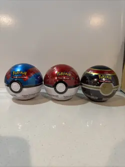 3 Pokemon TCG PokeBall Tins-(3x) - Sealed New 3 Booster Packs & 1 Coin - Image 1