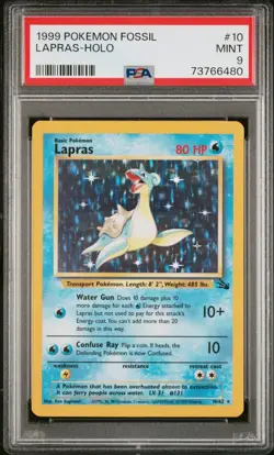 Pokemon TCG Lapras Fossil 10 Holo Unlimited Holo Rare 1999 PSA 9 Mint - Image 1