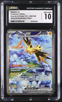 CGC 10 Zapdos ex 202/165 MEW EN-151 Special Illustration Rare Pokemon Card - Image 1