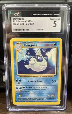 Pokemon TCG Dewgong Base Set Unlimited Uncommon Card 25/102 CGC 5 - Image 1