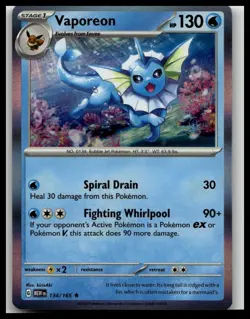 Vaporeon #134/165 holo Pokemon SV: Scarlet and Violet 151 Near Mint or Better - Image 1