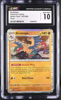 2025 Pokemon Archeops 051/086 White Flare Holo CGC 10 Gem Mint - Image 1