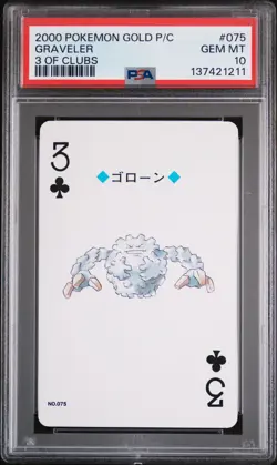 2000 POKEMON GOLD VERSION PLAYING CARDS 3 OF CLUBS #075 GRAVELER PSA 10 - Image 1