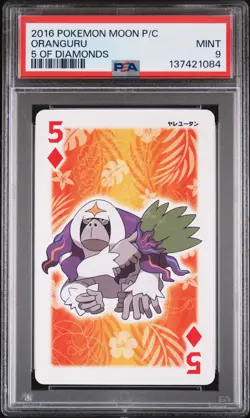2016 POKEMON MOON PLAYING CARDS 5 OF DIAMONDS ORANGURU PSA 9 - Image 1