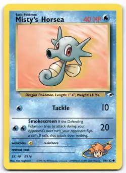 Misty's Horsea 086/132 Gym Heroes Pokemon Card Vintage WOTC | LP - Image 1