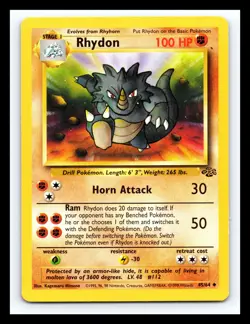 💥 Rhydon 45/64 Jungle Non Holo Foil Pokemon 1999 Vintage Card - Image 1