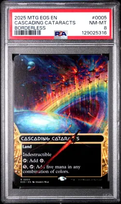 2025 MTG EDGE OF ETERNITIES: STELLAR SIGHTS BORDERLESS CASCADING CATARACTS PSA 8 - Image 1