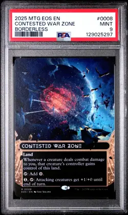 2025 MTG EDGE OF ETERNITIES: STELLAR SIGHTS BORDERLESS CONTESTED WAR ZONE PSA 9 - Image 1