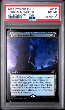 2025 MTG EDGE OF ETERNITIES EXTENDED ART-FOIL #0333 REQUIEM MONOLITH PSA 8 - Image 1