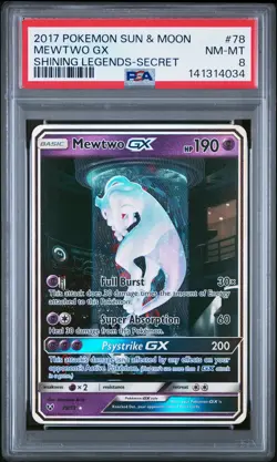 2017 POKEMON SUN & MOON SHINING LEGENDS SECRET #78 MEWTWO GX PSA 8 - Image 1