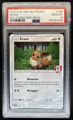 2021 Pokemon Indonesia KFC Chaki Kids Meal Promo Eevee #186/SM-P PSA 10 GEM - Image 1