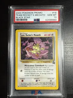 2000 POKEMON PROMO BLACK STAR POKEMON LEAGUE #18 TEAM ROCKET'S MEOWTH PSA 10 - Image 1