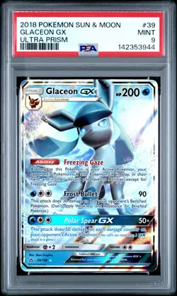 2018 POKEMON SUN & MOON ULTRA PRISM #39 GLACEON GX PSA 9 - Image 1