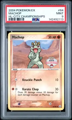2004 POKEMON EX HIDDEN LEGENDS CITY CHAMPIONSHIPS #64 MACHOP PSA 9 - Image 1