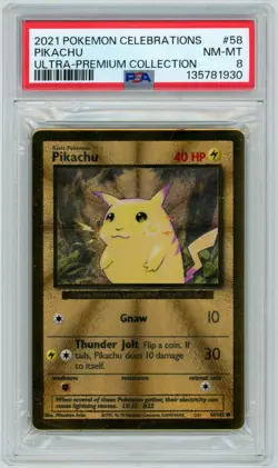 PSA 8 Pikachu 58/102 2021 Celebrations UPC Metal Promo Pokemon Card - Image 1