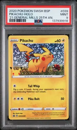 2020 POKEMON SWSH BLACK STAR PROMO #039 PIKACHU-HOLO PSA 9 - Image 1