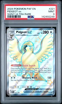 2024 POKEMON PAF EN-PALDEAN FATES SHINY ULTRA RARE #221 PIDGEOT EX PSA 9 - Image 1