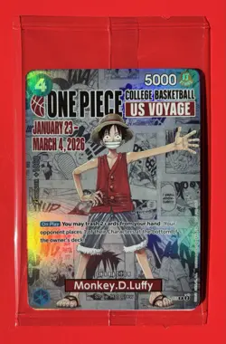 One Piece Monkey D. Luffy Promo US Voyage College Basketball Card SEALED IN HAND - Image 1