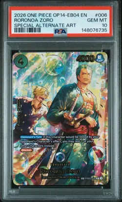 2026 ONE PIECE THE AZURE SEA'S SEVEN SPECIAL ALT ART #006 RORONOA ZORO PSA 10 - Image 1