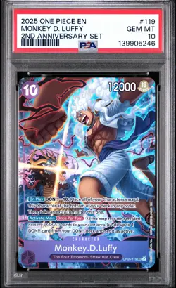 2025 ONE PIECE ENGLISH VERSION 2ND ANNIVERSARY SET #119 MONKEY D. LUFFY PSA 10 - Image 1