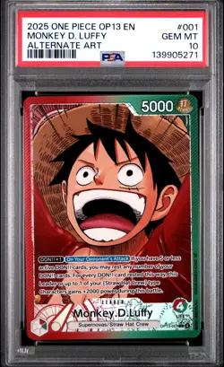 2025 ONE PIECE OP13-CARRYING ON HIS WILL ALTERNATE ART MONKEY D. LUFFY PSA 10 - Image 1