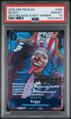 2025 ONE PIECE PROMOS ROYAL BLOOD RELEASE EVENT-WINNER #084 BUGGY PSA 10 - Image 1