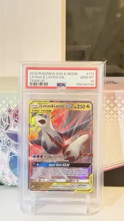 Pokemon 2019 Sun & Moon Team Up Latias & Latios GX Ultra Rare Holo PSA 10 #113 - Image 1