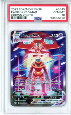 PSA GEM MT 10 Pokemon Deoxys VMAX GG45/GG70 Crown Zenith: Galarian Gallery Holo - Image 1